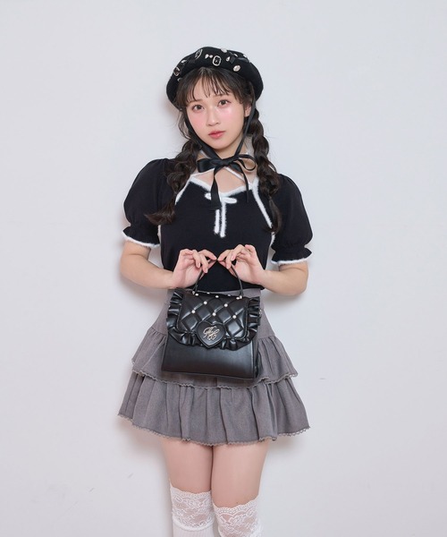 Honey Cinnamon(ハニーシナモン)の「ハートロゴパールキルティングバッグ(ハンドバッグ・レディース・ピンク/ブラック・FREE)」の13枚目の写真