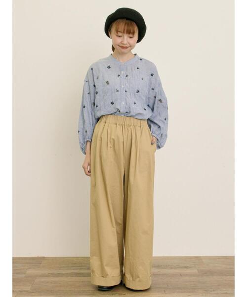 Samansa Mos2（サマンサ モスモス）の「ストライプ総花柄刺繍バンドカラーシャツ（シャツ/ブラウス・レディース・ブルー/グリーン/パープル/レッド・F）」の6枚目の写真