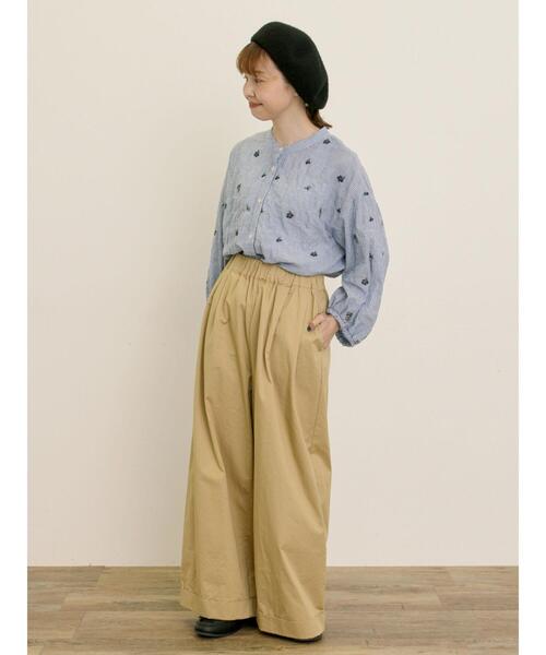 Samansa Mos2（サマンサ モスモス）の「ストライプ総花柄刺繍バンドカラーシャツ（シャツ/ブラウス・レディース・ブルー/グリーン/パープル/レッド・F）」の7枚目の写真