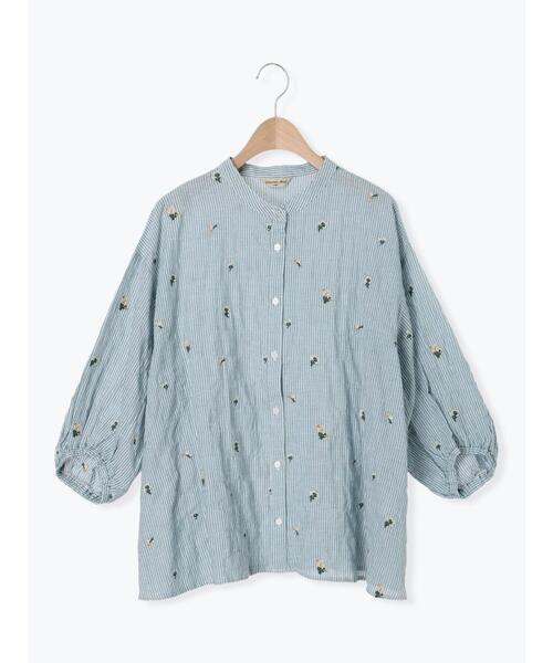 Samansa Mos2（サマンサ モスモス）の「ストライプ総花柄刺繍バンドカラーシャツ（シャツ/ブラウス・レディース・ブルー/グリーン/パープル/レッド・F）」の18枚目の写真