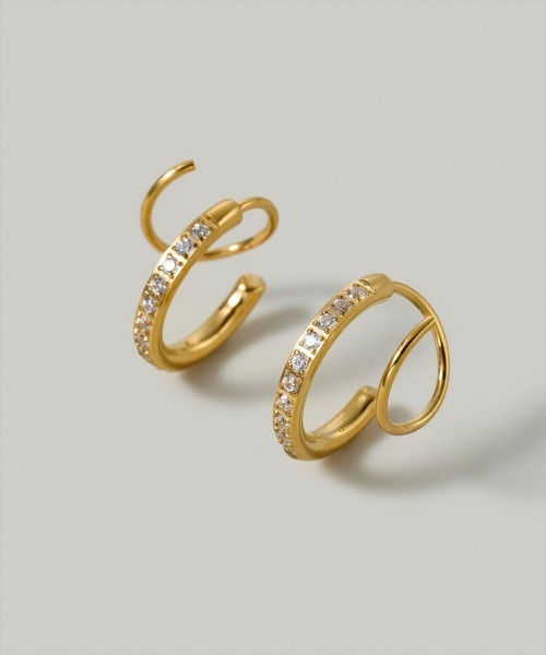 Jolie Toujours(ジョリトゥジュール)の「【汗や水に強い】〈ステンレス〉CZダブルサークルピアス(ピアス(両耳用)・レディース・シルバー/ゴールド・FREE)」の1枚目の写真