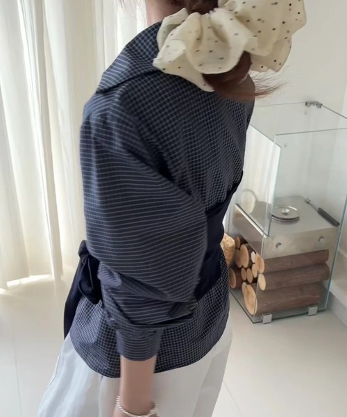 DIAVEL(ディアベル)の「【春コーデ】2Way 韓国っぽチェック柄レイヤード風トップス(Tシャツ/カットソー・レディース・グレー/ネイビー・M)」の10枚目の写真