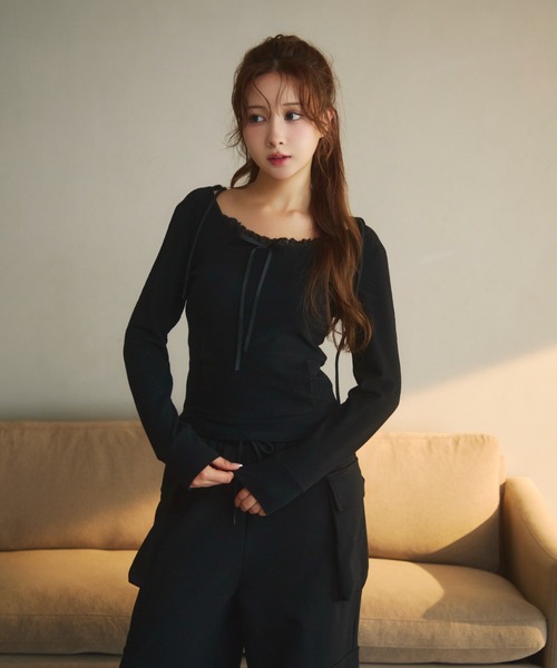 TITTY&CO.（ティティーアンドコー）の「フード付きリボントップス（Tシャツ/カットソー・レディース・ホワイト/ブラック/グレー・FREE）」の15枚目の写真