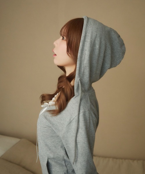 TITTY&CO.（ティティーアンドコー）の「フード付きリボントップス（Tシャツ/カットソー・レディース・ホワイト/ブラック/グレー・FREE）」の6枚目の写真