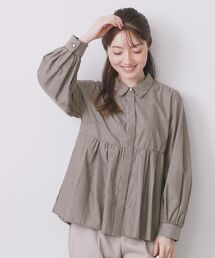 index | ラメストライプ衿付きペプラムブラウス【洗濯機OK/イージーアイロン/防シワ】《6col》(シャツ/ブラウス)