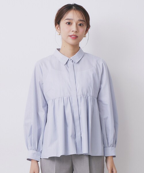 index（インデックス）の「ラメストライプ衿付きペプラムブラウス【洗濯機OK/イージーアイロン/防シワ】《6col》（シャツ/ブラウス・レディース・オフホワイト/ネイビー系5/ブラウン系その他3/サックスブルー系2/ホワイト系9/グリーン系3・40/42/38/36）」の18枚目の写真