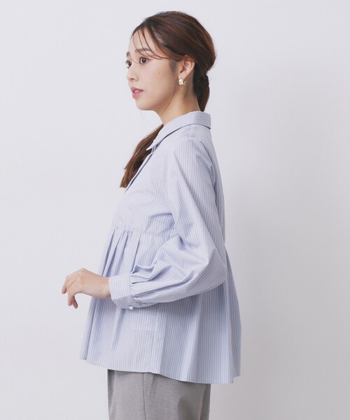 index（インデックス）の「ラメストライプ衿付きペプラムブラウス【洗濯機OK/イージーアイロン/防シワ】《6col》（シャツ/ブラウス・レディース・オフホワイト/ネイビー系5/ブラウン系その他3/サックスブルー系2/ホワイト系9/グリーン系3・40/42/38/36）」の19枚目の写真