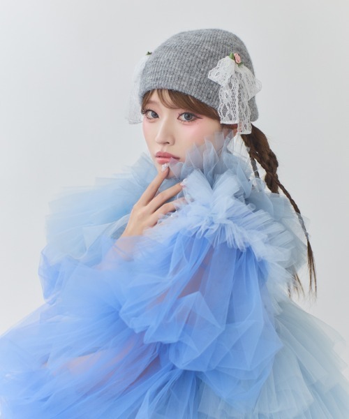 【専用】POTECHINO ニット帽 花装飾　グレー、ホワイト2点おまとめ) 専用】POTECHINO ニット帽 花装飾 グレー、ホワイト2点おまとめ) 2.jpg