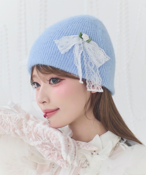 kaorinomori（カオリノモリ）の「kaorinomori×かきぶちももの ローサニット / カオリノモリ（ニットキャップ/ビーニー・レディース・ライトブルー/グレー・FREE）」の11枚目の写真