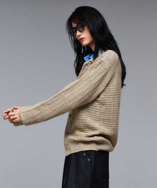 Adoon plain（アドーンプレーン）の「KNIT PORO CARDIGAN / ニットポロカーディガン（カーディガン/ボレロ・メンズ・ライトベージュ/ボルドー/ダークグレー/ネイビー・MEDIUM/LARGE）」の17枚目の写真