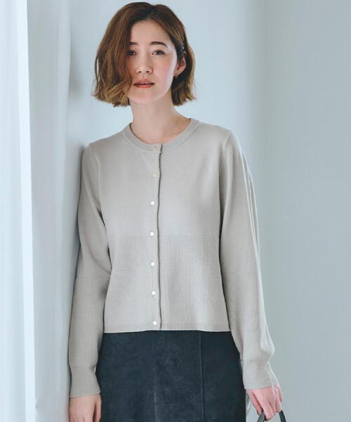 grove(グローブ)の「【毛玉軽減/洗える】編地切替カーディガン(カーディガン/ボレロ・レディース・ブラック/カーキ/オフホワイト/ライトグレー系9/オレンジ・02/03/01/04/05)」の4枚目の写真