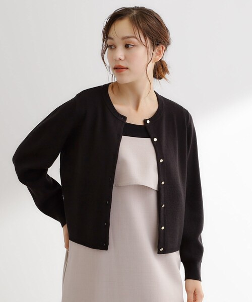 grove(グローブ)の「【毛玉軽減/洗える】編地切替カーディガン(カーディガン/ボレロ・レディース・ブラック/カーキ/オフホワイト/ライトグレー系9/オレンジ・02/03/01/04/05)」の3枚目の写真