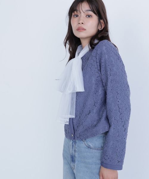 NATURAL BEAUTY BASIC(ナチュラルビューティーベーシック)の「◇起毛レースブルゾン(ブルゾン・レディース・オフホワイト/ブルー・FREE)」の1枚目の写真