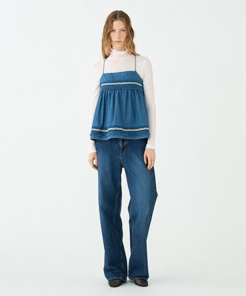 LIBJOIE エンブロイダリーペプラムキャミソール セール】ラインエンブロイダリー ペプラムキャミソール（キャミソール