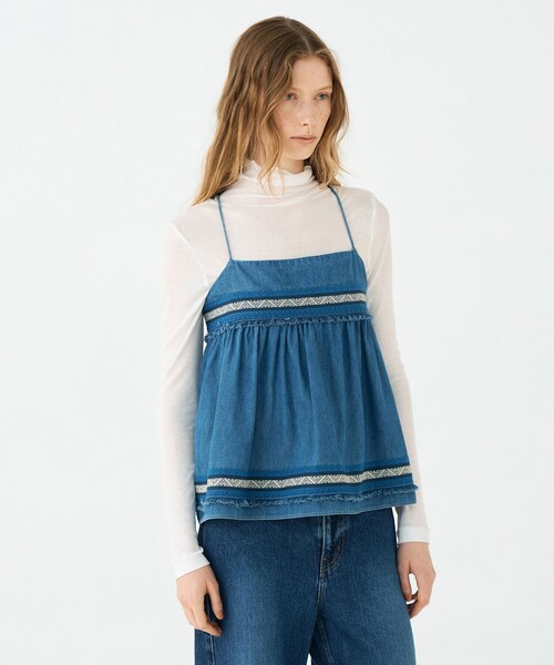 セール】ラインエンブロイダリー ペプラムキャミソール（キャミソール