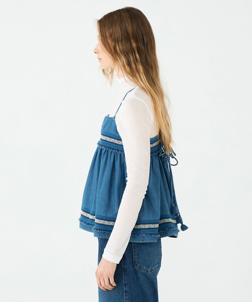 セール】ラインエンブロイダリー ペプラムキャミソール（キャミソール