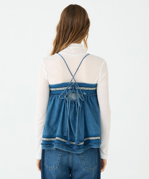 LIBJOIE エンブロイダリーペプラムキャミソール セール】ラインエンブロイダリー ペプラムキャミソール（キャミソール