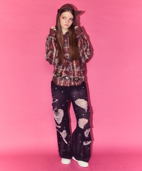 Candy Stripper（キャンディストリッパー）の「BIJOU DAMAGE DENIM パンツ（デニムパンツ・レディース・ブラック/ブラック系その他・FREE）」の2枚目の写真