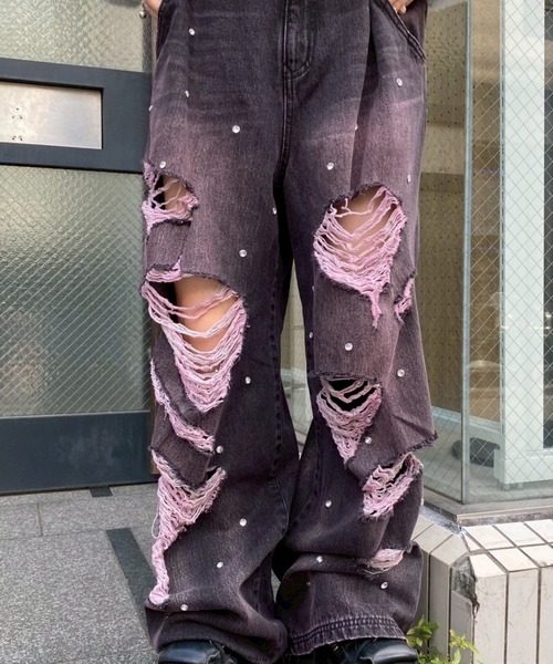 パンツ BIBIY. DAMAGE DENIM coco BIJOU DAMAGE DENIM パンツ（デニムパンツ）｜Candy Stripper