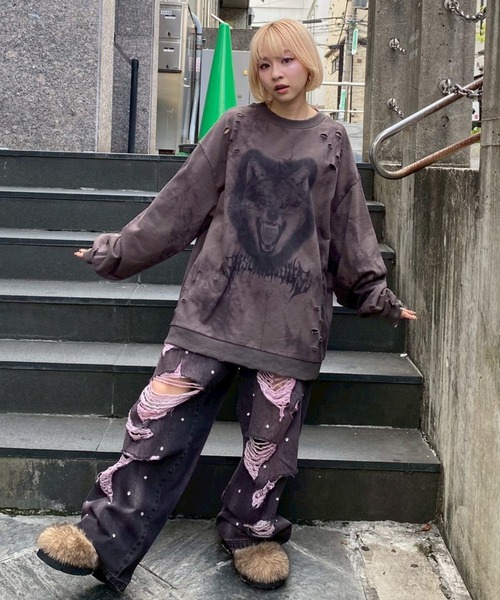 【美品】キャンディストリッパー　パッチワーク　デニムブルゾン　ダメージ加工　M Candy Stripper（キャンディーストリッパー） デニムジャケット g