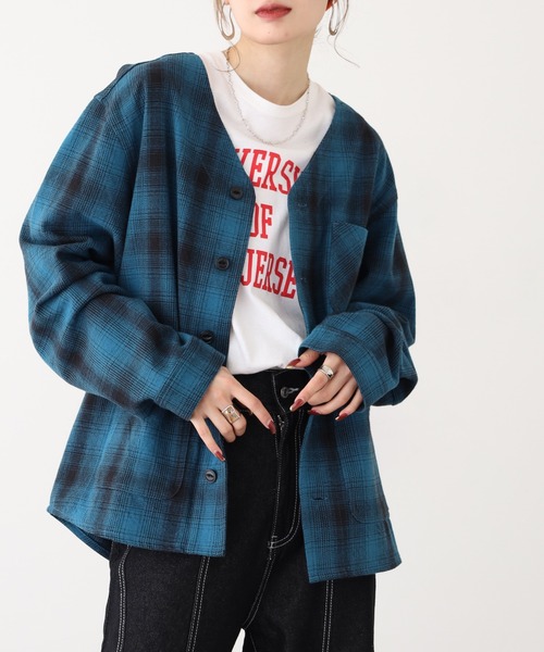 BIG MIKE（ビッグマイク）の「BIG MIKE Heavy Flannel Cardigan ヘビーフランネル オンブレチェック長袖カーディガン（カーディガン/ボレロ・メンズ・ブラック×ブルー・XL/L/M）」の16枚目の写真