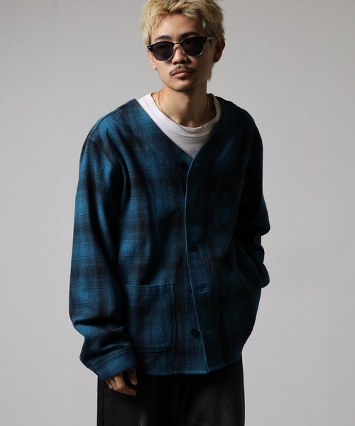 BIG MIKE（ビッグマイク）の「BIG MIKE Heavy Flannel Cardigan ヘビーフランネル オンブレチェック長袖カーディガン（カーディガン/ボレロ・メンズ・ブラック×ブルー・XL/L/M）」の5枚目の写真
