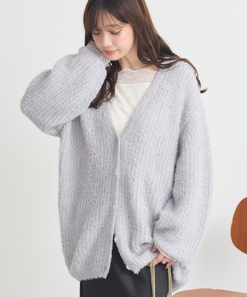 MUVEIL モヘヤ カーディガン 厚手 38 グレー ビジュー スパンコール ミュベールの中古通販 | ブランディア MUVEIL グレー カーディガン 38