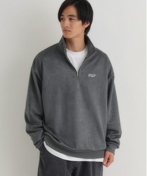 BACK NUMBER（バックナンバー）の「【BACK NUMBER】フェイクスエードハーフZIPトレーナー(ゆったり/シルエット/カジュアル）（スウェット・メンズ・オフホワイト/ライトグレー/ブラック/シルバー・M/L/XL）」の3枚目の写真