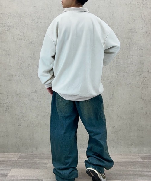 BACK NUMBER】フェイクスエードハーフZIPトレーナー(ゆったり