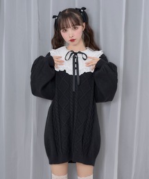 Honey Cinnamon | 配色ヨークコットンレースニットワンピース(ワンピース)