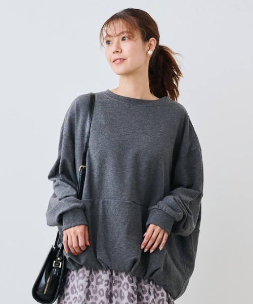 IEDIT(イディット)の「IEDIT 着るだけでサマになる バルーンヘムのゆったりスウェット(スウェット・レディース・ピンク/アイボリー/杢グレー・M/L/LL/3L/S)」の2枚目の写真
