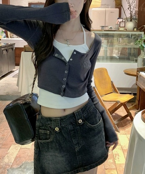HALEY PESCA(ヘーリーペスカ)の「HALEY PESCA/レイヤード風デザイン バイカラーカーディガントップス(Tシャツ/カットソー・レディース・ライトグレー/ダークグレー・SMALL/MEDIUM)」の4枚目の写真