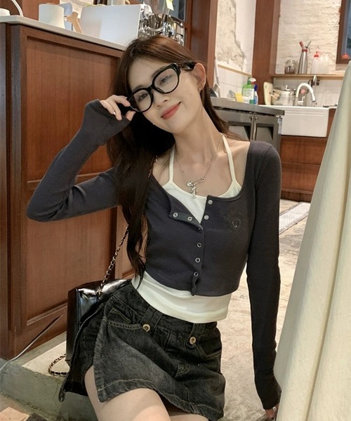 HALEY PESCA(ヘーリーペスカ)の「HALEY PESCA/レイヤード風デザイン バイカラーカーディガントップス(Tシャツ/カットソー・レディース・ライトグレー/ダークグレー・SMALL/MEDIUM)」の5枚目の写真