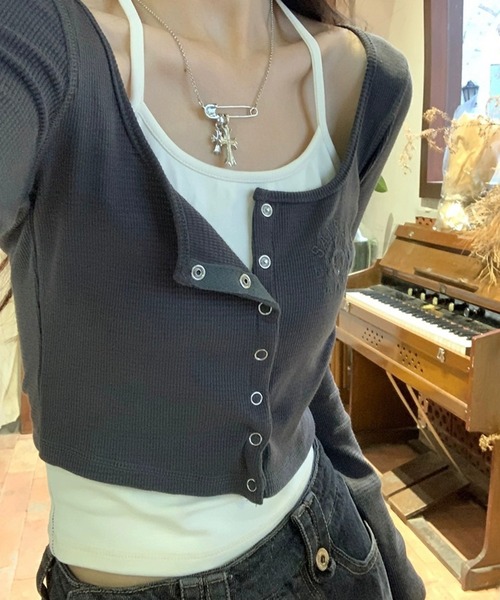 HALEY PESCA(ヘーリーペスカ)の「HALEY PESCA/レイヤード風デザイン バイカラーカーディガントップス(Tシャツ/カットソー・レディース・ライトグレー/ダークグレー・SMALL/MEDIUM)」の8枚目の写真