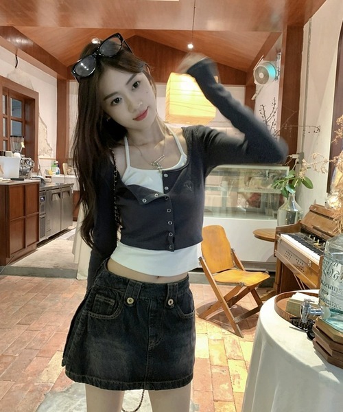 HALEY PESCA(ヘーリーペスカ)の「HALEY PESCA/レイヤード風デザイン バイカラーカーディガントップス(Tシャツ/カットソー・レディース・ライトグレー/ダークグレー・SMALL/MEDIUM)」の10枚目の写真