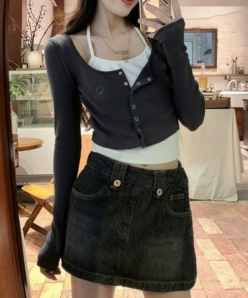 HALEY PESCA(ヘーリーペスカ)の「HALEY PESCA/レイヤード風デザイン バイカラーカーディガントップス(Tシャツ/カットソー・レディース・ライトグレー/ダークグレー・SMALL/MEDIUM)」の11枚目の写真