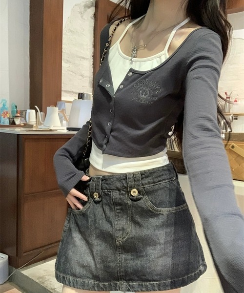 HALEY PESCA(ヘーリーペスカ)の「HALEY PESCA/レイヤード風デザイン バイカラーカーディガントップス(Tシャツ/カットソー・レディース・ライトグレー/ダークグレー・SMALL/MEDIUM)」の12枚目の写真