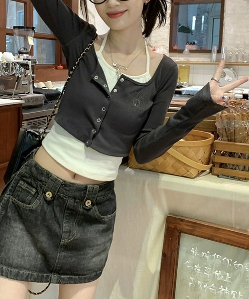 HALEY PESCA(ヘーリーペスカ)の「HALEY PESCA/レイヤード風デザイン バイカラーカーディガントップス(Tシャツ/カットソー・レディース・ライトグレー/ダークグレー・SMALL/MEDIUM)」の13枚目の写真