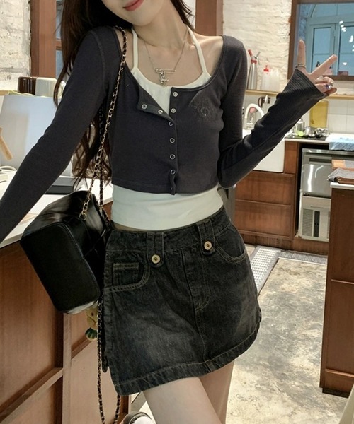 HALEY PESCA(ヘーリーペスカ)の「HALEY PESCA/レイヤード風デザイン バイカラーカーディガントップス(Tシャツ/カットソー・レディース・ライトグレー/ダークグレー・SMALL/MEDIUM)」の15枚目の写真