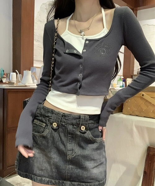 HALEY PESCA(ヘーリーペスカ)の「HALEY PESCA/レイヤード風デザイン バイカラーカーディガントップス(Tシャツ/カットソー・レディース・ライトグレー/ダークグレー・SMALL/MEDIUM)」の17枚目の写真