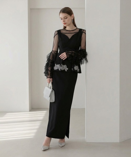 セール】【LEJA】シアースリーブフリルペプラムタイトスカート