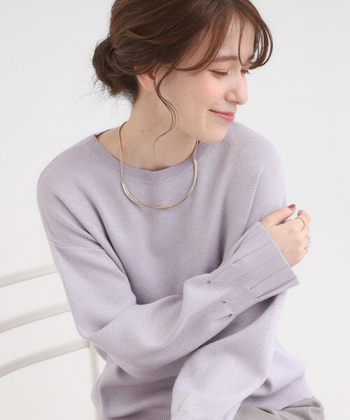 DRESKIP（ドレスキップ）の「【S-LL】お袖タックが女性らしさをプラス 華やかラメニット（ニット/セーター・レディース・ゴールド/ネイビー/パープル/シルバー・02/01/04/03）」の3枚目の写真