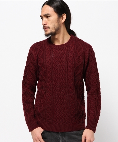 CIAOPANIC(チャオパニック)の「【Ciaopanic】 AC/Wアラン柄P/O(ニット/セーター・メンズ・キャメル/オリーブ/グリーン/ボルドー/ネイビー/グレー・MEDIUM/LARGE)」の6枚目の写真