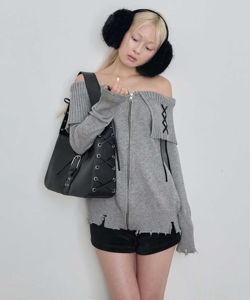 Heart Tattoo(ハートタトゥー)の「lace up shoulder bag / レースアップショルダーバッグ(ハンドバッグ・レディース・シルバー/ブラック・FREE)」の10枚目の写真