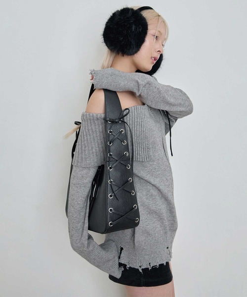 Heart Tattoo(ハートタトゥー)の「lace up shoulder bag / レースアップショルダーバッグ(ハンドバッグ・レディース・シルバー/ブラック・FREE)」の13枚目の写真