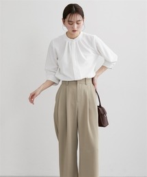 nissen | 七分袖スタンドカラーカットソーブラウス【ＵＶカット・洗濯機ＯＫ】(シャツ/ブラウス)