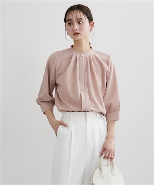 nissen（ニッセン）の「七分袖スタンドカラーカットソーブラウス【ＵＶカット・洗濯機ＯＫ】（シャツ/ブラウス・レディース・オフホワイト/ライトピンク/グレー/ブルー・L/M/3L/LL）」の10枚目の写真