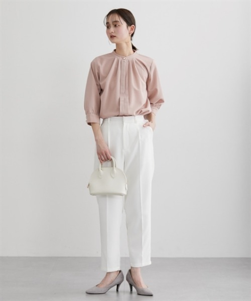 nissen（ニッセン）の「七分袖スタンドカラーカットソーブラウス【ＵＶカット・洗濯機ＯＫ】（シャツ/ブラウス・レディース・オフホワイト/ライトピンク/グレー/ブルー・L/M/3L/LL）」の12枚目の写真