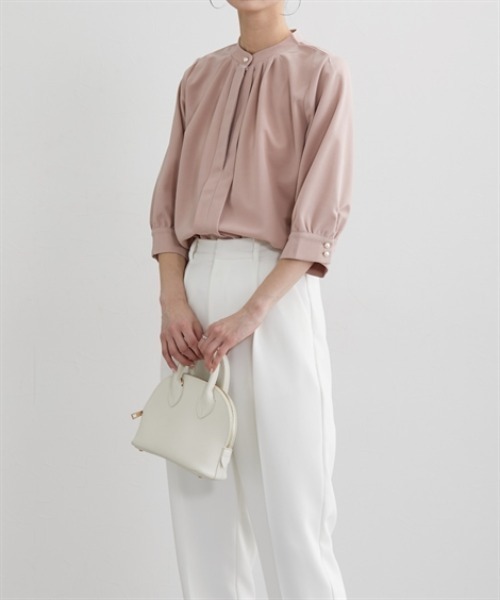 nissen（ニッセン）の「七分袖スタンドカラーカットソーブラウス【ＵＶカット・洗濯機ＯＫ】（シャツ/ブラウス・レディース・オフホワイト/ライトピンク/グレー/ブルー・L/M/3L/LL）」の13枚目の写真