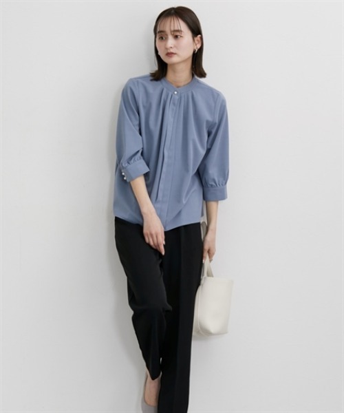 nissen（ニッセン）の「七分袖スタンドカラーカットソーブラウス【ＵＶカット・洗濯機ＯＫ】（シャツ/ブラウス・レディース・オフホワイト/ライトピンク/グレー/ブルー・L/M/3L/LL）」の16枚目の写真